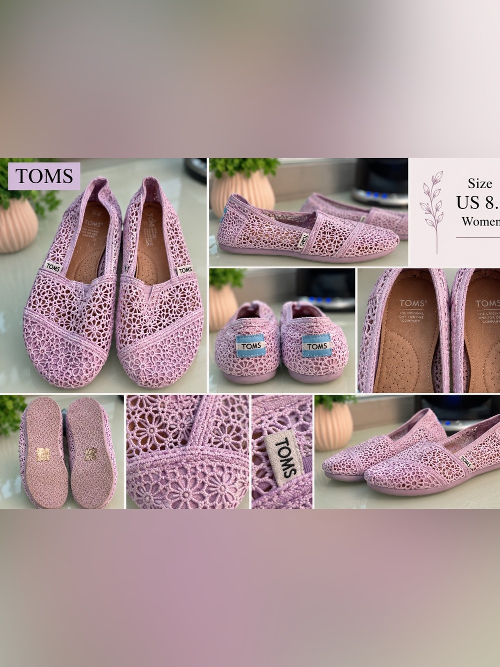 Toms Women's Crochet Slip-On Flats — Lavender
